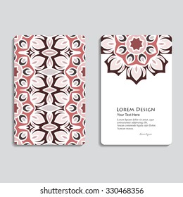 multicolored set of business cards with hand drawn tribal ornament, mandala, for greeting, invitation card, or cover. Vector illustration