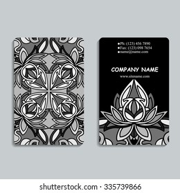 multicolored set of business cards with hand drawn tribal ornament, mandala, for greeting, invitation card, or cover. Vector illustration