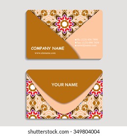 multicolored set of business cards with hand drawn tribal ornament, for greeting, invitation card, or cover. Vector illustration