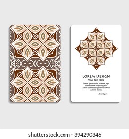 multicolored set of business cards with hand drawn tribal ornament, for greeting, invitation card, or cover. Vector illustration