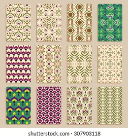 multicolored set of business cards and header templates with hand drawn tribal ornament, mandala, for greeting, invitation card, or cover. Vector illustration