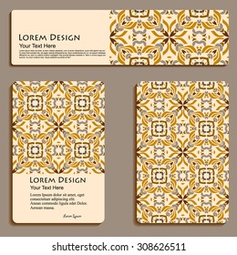 multicolored set of business cards and header templates with hand drawn tribal ornament, mandala, for greeting, invitation card, or cover. Vector illustration
