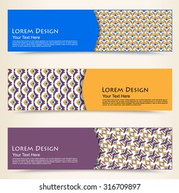 multicolored set of horizontal banners templates with tribal pattern, mandala. Vector illustration