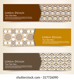 multicolored set of horizontal banners templates with tribal pattern, mandala. Vector illustration