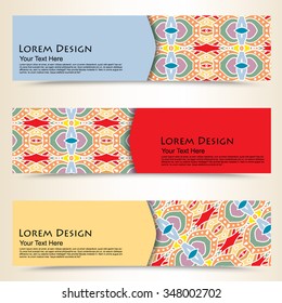 multicolored set of horizontal banners templates with tribal pattern, mandala. Vector illustration