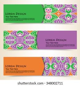multicolored set of horizontal banners templates with tribal pattern, mandala. Vector illustration