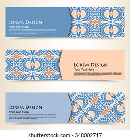 multicolored set of horizontal banners templates with tribal pattern, mandala. Vector illustration