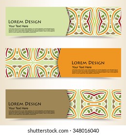 multicolored set of horizontal banners templates with tribal pattern, mandala. Vector illustration
