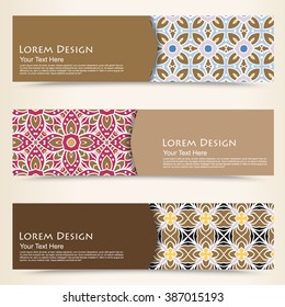 multicolored set of horizontal banners templates with tribal pattern.Vector illustration