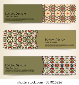 multicolored set of horizontal banners templates with tribal pattern.Vector illustration