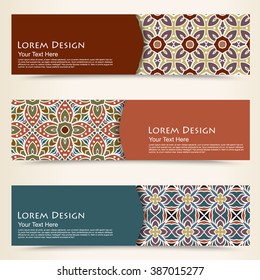multicolored set of horizontal banners templates with tribal pattern.Vector illustration