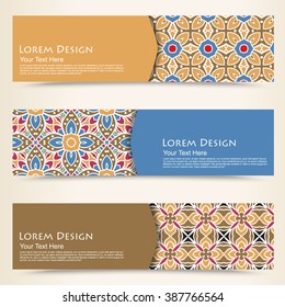 multicolored set of horizontal banners templates with tribal pattern.Vector illustration