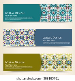 multicolored set of horizontal banners templates with tribal pattern.Vector illustration