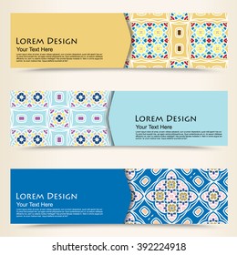 multicolored set of horizontal banners templates with tribal pattern.Vector illustration