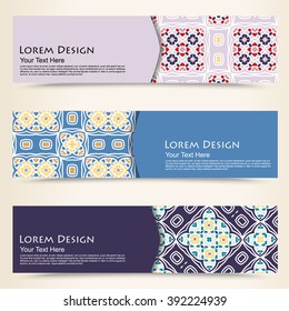 multicolored set of horizontal banners templates with tribal pattern.Vector illustration