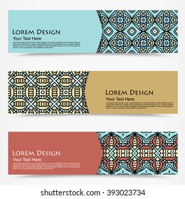 multicolored set of horizontal banners templates with tribal pattern.Vector illustration