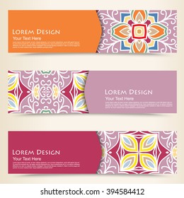 multicolored set of horizontal banners templates with tribal pattern.Vector illustration