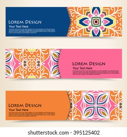 multicolored set of horizontal banners templates with tribal pattern.Vector illustration