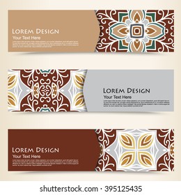 multicolored set of horizontal banners templates with tribal pattern.Vector illustration