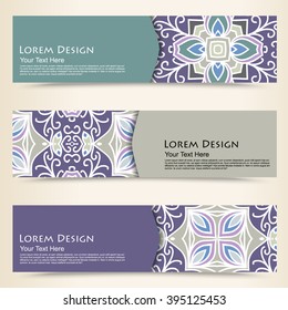 multicolored set of horizontal banners templates with tribal pattern.Vector illustration