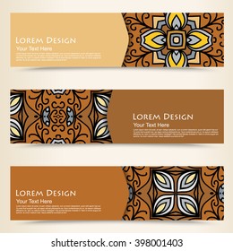 multicolored set of horizontal banners templates with tribal pattern.Vector illustration