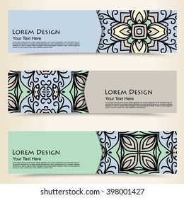 multicolored set of horizontal banners templates with tribal pattern.Vector illustration