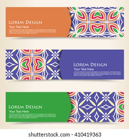 multicolored set of horizontal banners templates with tribal pattern.Vector illustration