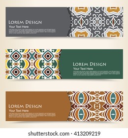 multicolored set of horizontal banners templates with tribal pattern.Vector illustration