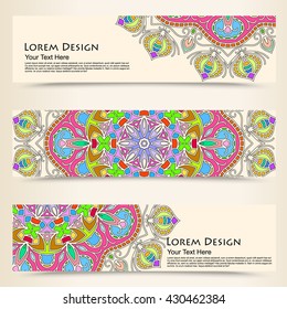 multicolored set of horizontal banners templates with tribal pattern. Vector illustration