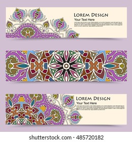 multicolored set of horizontal banners templates with tribal pattern.Vector illustration