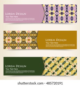 multicolored set of horizontal banners templates with tribal pattern.Vector illustration