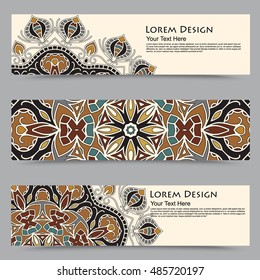 multicolored set of horizontal banners templates with tribal pattern.Vector illustration