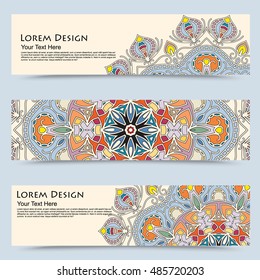multicolored set of horizontal banners templates with tribal pattern.Vector illustration