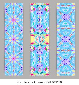multicolored set of vertical banner templates with hand drawn tribal ornament, mandala. Vector illustration