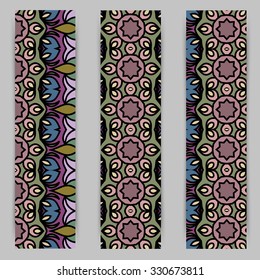 multicolored set of vertical banner templates with hand drawn tribal ornament, mandala. Vector illustration