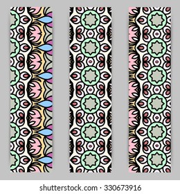 multicolored set of vertical banner templates with hand drawn tribal ornament, mandala. Vector illustration