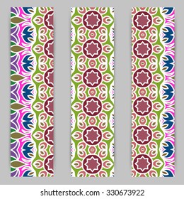 multicolored set of vertical banner templates with hand drawn tribal ornament, mandala. Vector illustration