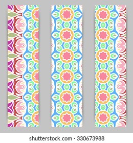 multicolored set of vertical banner templates with hand drawn tribal ornament, mandala. Vector illustration