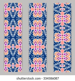 multicolored set of vertical banner templates with hand drawn tribal ornament, mandala. Vector illustration