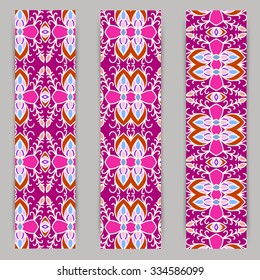 multicolored set of vertical banner templates with hand drawn tribal ornament, mandala. Vector illustration