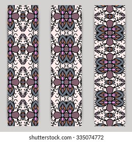 multicolored set of vertical banner templates with hand drawn tribal ornament, mandala. Vector illustration