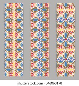 multicolored set of vertical banner templates with hand drawn tribal ornament, mandala. Vector illustration