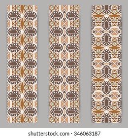 multicolored set of vertical banner templates with hand drawn tribal ornament, mandala. Vector illustration