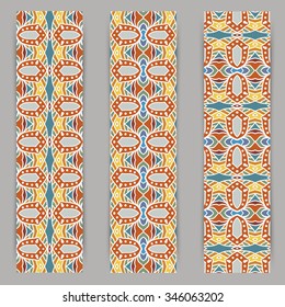 multicolored set of vertical banner templates with hand drawn tribal ornament, mandala. Vector illustration