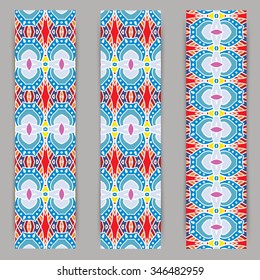 multicolored set of vertical banner templates with hand drawn tribal ornament, mandala. Vector illustration