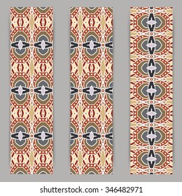 multicolored set of vertical banner templates with hand drawn tribal ornament, mandala. Vector illustration