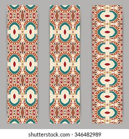 multicolored set of vertical banner templates with hand drawn tribal ornament, mandala. Vector illustration