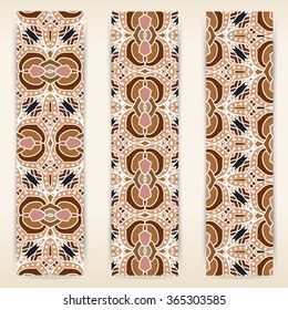 multicolored set of vertical banner templates with hand drawn tribal ornament. Vector illustration