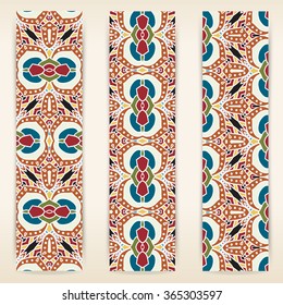 multicolored set of vertical banner templates with hand drawn tribal ornament. Vector illustration