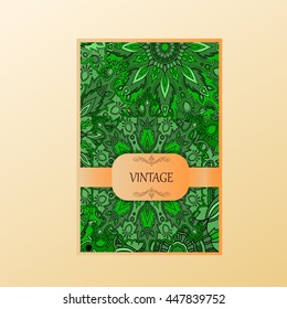 multicolored set of vertical banner templates with hand drawn tribal ornament, mandala. Vector illustration